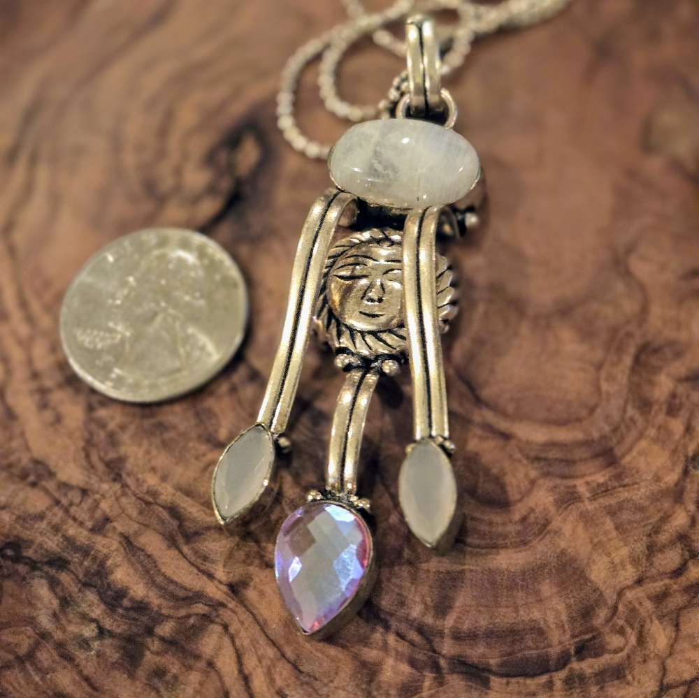 Vintage Sterling Moonstone Moon Pendant